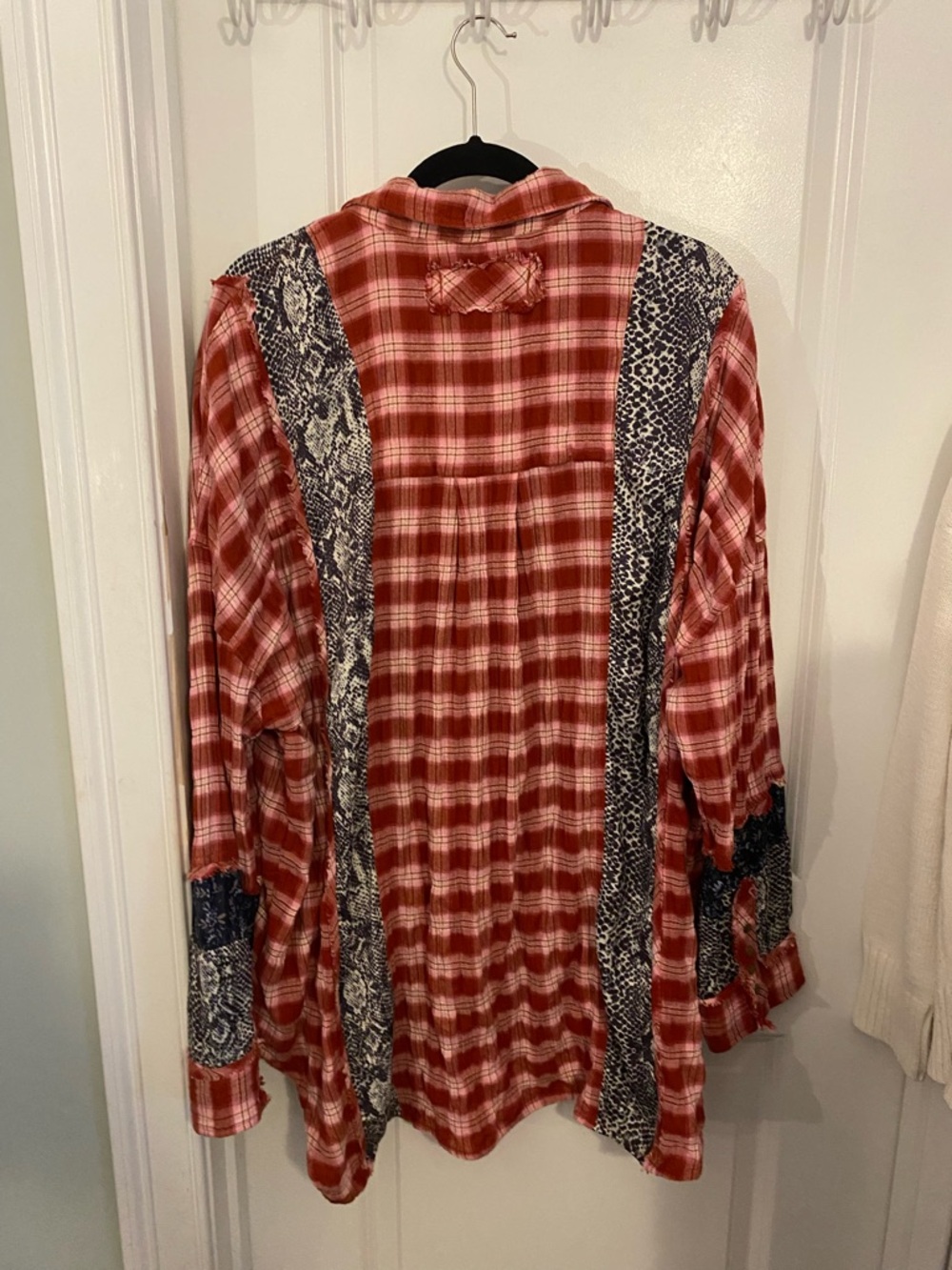 Free People Mixed-Pattern Red Plaid Button-Up Shirt - Picture 4 of 9